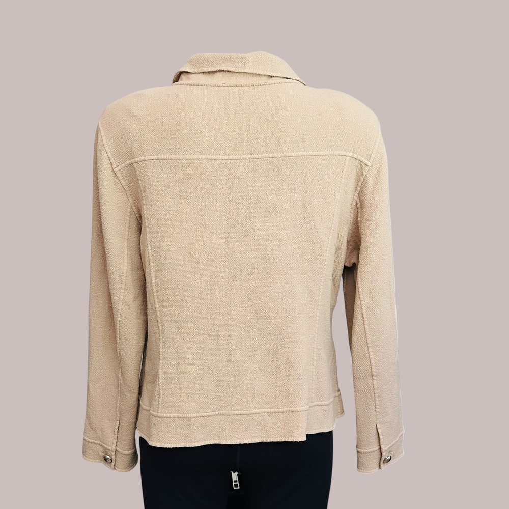 St. John Sewn By Hand Beige Full Zip 100% Wool Cardigan Jacket Lightwt sz 16 - Picture 5 of 9